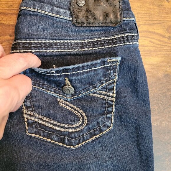 Silver Jeans Womens 27 Suki Skinny Open Button Flap Pockets Low Rise Dark Wash - Picture 4 of 13